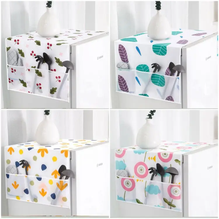 Cute Cartoon Print Dust Cover Washing Machine Cover Refrigerator Organizer Fridge Dust Cover With Pocket Home Décor thumbnail
