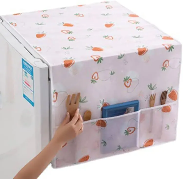 Cute Cartoon Print Dust Cover Washing Machine Cover Refrigerator Organizer Fridge Dust Cover With Pocket Home Décor thumbnail