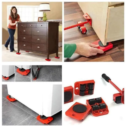 5 Piece Furniture Moving Heavy Hand Tool Set Furniture Lifter Mover for Sofa Bed Cabinet Wheel Bar + Mover Roller Transport  thumbnail
