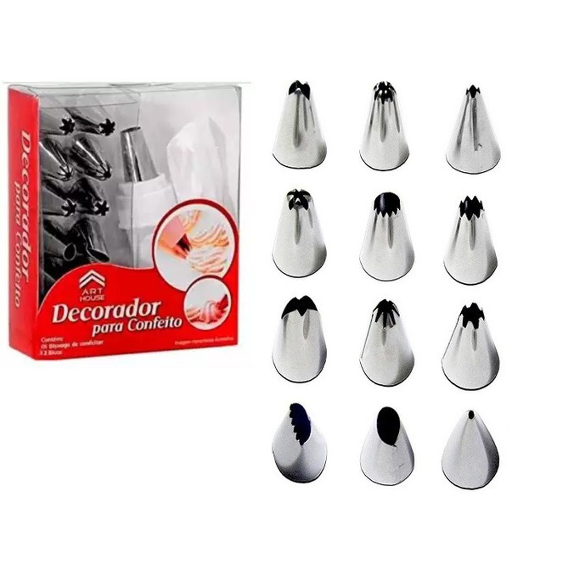 12 Piece Cake Decorating Set Frosting Icing Piping Bag Tips with Steel Nozzles. Reusable & Washable thumbnail